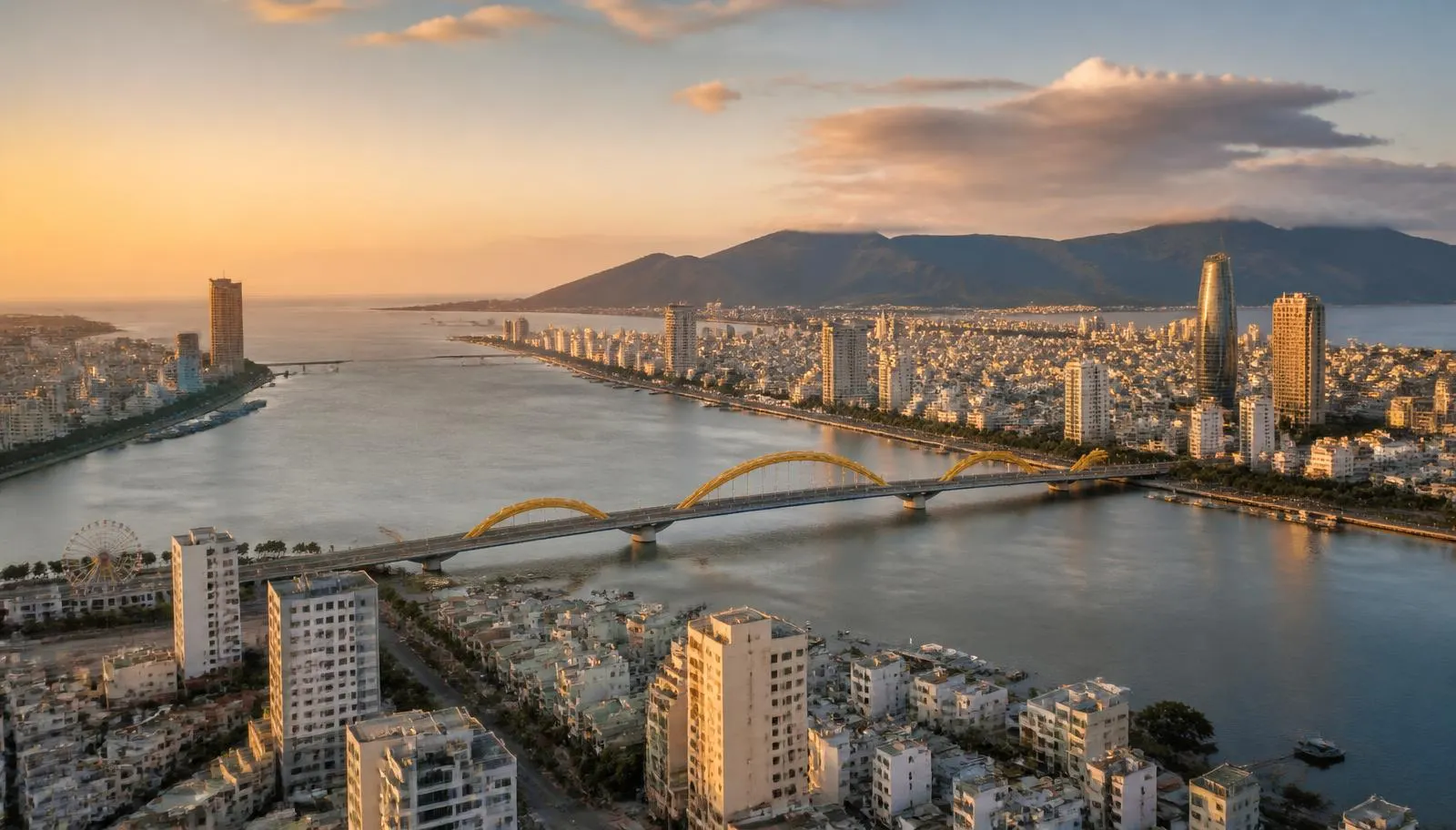 Da Nang waterfront and city skyline in Vietnam